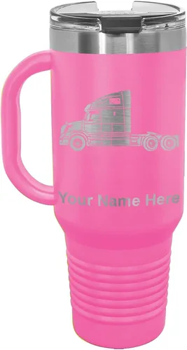 Miniatura 53 de LaserGram Taza de café aislada al vacío de 15 onzas, cabina de camión, grabado personalizado incluido (negro)