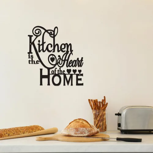 Miniatura 4 de Decoración de pared de cocina, moderna escultura de pared de metal negro "Kitchen is the Heart of the Home", arte de pared impermeable para cocina