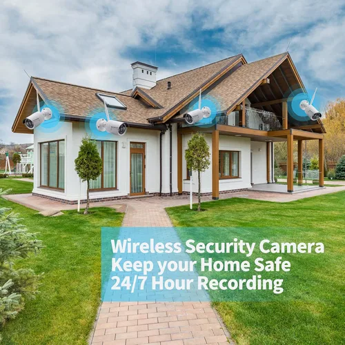 Miniatura 4 de Sistema de cámara de seguridad inalámbrica con monitor de 10.1 pulgadas, 4 cámaras HD de 3MP/2K Audio de 2 vías Vista local y remota Detección