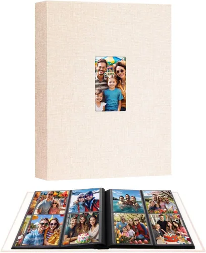 Álbum de fotos de 3.5 x 5, álbum de fotos de 3.5 x 5 con capacidad para 256 fotos, cubierta de lino con ventana frontal, álbumes de fotos de 3 x 5