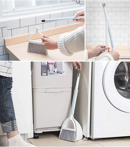 Miniatura 8 de Mini escoba y recogedor, barrido de cocina casera para niños (blanco + azul)