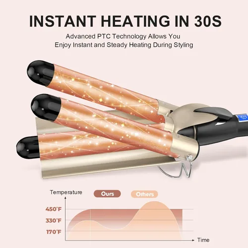 Miniatura 5 de Rizador de pelo de 0.86 pulgadas para ondas pequeñas y bonitas, varilla rizadora AIMERVO de 0.866 in con pantalla LCD, control de temperatura de 15