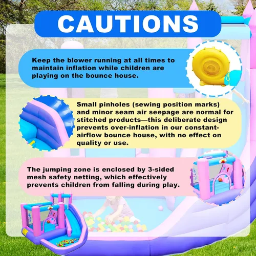 Miniatura 8 de WELLFUNTIME Casa inflable de rebote con tobogán, castillo de salto para niños con soplador, pozo de bolas, pared de escalada, diana, aro
