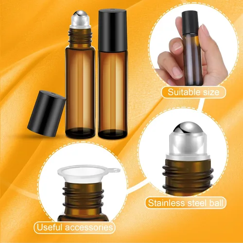 Miniatura 3 de Sumind 150 piezas de botellas de rodillo de aceite esencial de 10 ml de vidrio vacías con bolas de acero inoxidable a prueba de fugas con 5 embudos