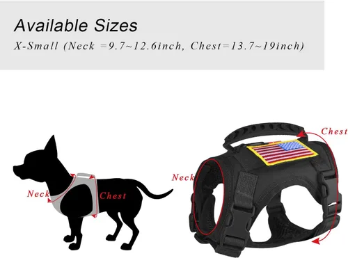 Miniatura 6 de Arnés táctico para perro pequeño, a prueba de escapes, chaleco militar para perro con mango vertical, arnés ajustable XS para cachorros con Negro