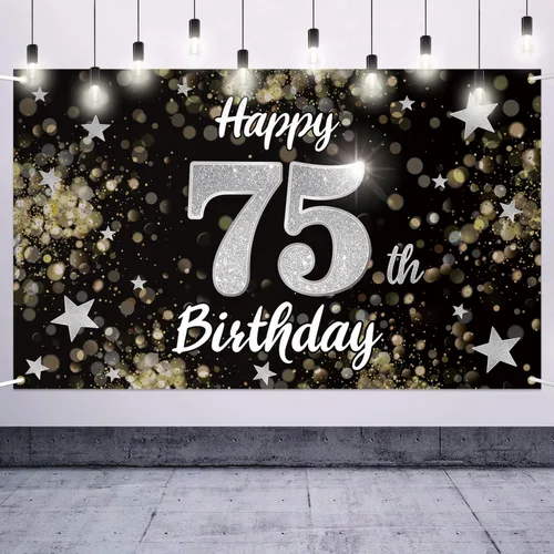 Miniatura 21 de Decoración de feliz cumpleaños 37, cartel grande de fondo de cumpleaños de 37 años con estrella de ensueño negro y plateado – Decoración de fiesta