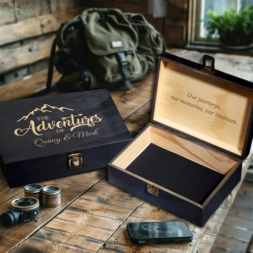 Miniatura 4 de Caja de Recuerdos de Madera Personalizada con Grabado Personalizado Caja de Memoria de Aventura para Parejas Recuerdos de Viaje Fotos Cartas - Cajas