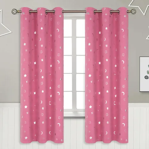 Miniatura 42 de BGment Cortinas opacas para dormitorio infantil, con aislamiento térmico, con ojales, estampado de estrellas plateadas, cortinas para oscurecer