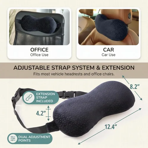 Miniatura 5 de Almohada para el cuello del automóvil para conducir, almohada de espuma viscoelástica con bolsa portátil fácil de transportar, almohada compacta