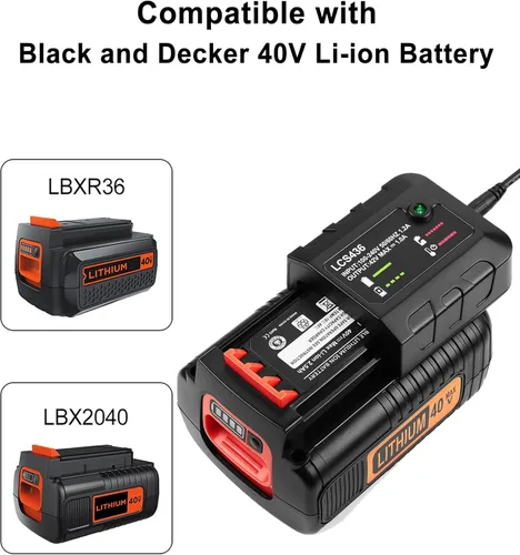Miniatura 3 de Batería de litio de repuesto de 3.0Ah 40V Black and Decker LBX2040 LBXR36 LBXR2036 LST540 LBX1540 LST136W con un cargador portátil LCS40 LCS36