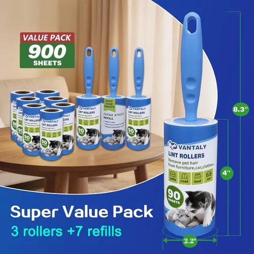Miniatura 3 de Juego de 900 hojas de rodillo extra pegajoso para depilación de mascotas y ropa, removedor de pelusa de perros y gatos, paquete de 10