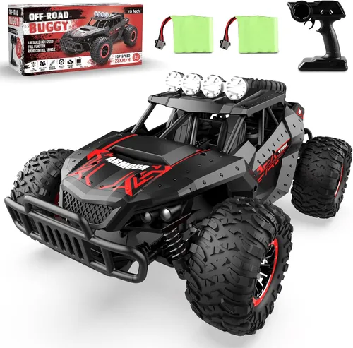 Coche de control remoto de 2.4 GHz de alta velocidad 15.5 mi/h, auto RC todoterreno 1:16, dos baterías recargables y más de 70 minutos de tiempo de