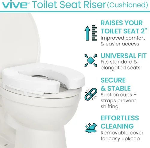 Miniatura 3 de Vive - Asiento elevador para inodoro con cojín para personas mayores - Ajuste universal - Asiento elevado para inodoro con espuma de alta densidad