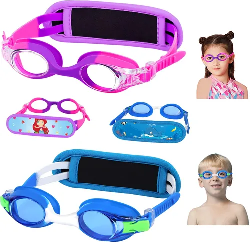 Miniatura 26 de Vvinca Gafas de natación para niños con correa de tela, sin enredos, sin dolor, antivaho para piscina, sin fugas, para niños y niñas