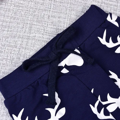 Miniatura 3 de Conjunto de 2 sudaderas con capucha con estampado de ciervo y bolsillo superior + pantalones largos a rayas para otoño