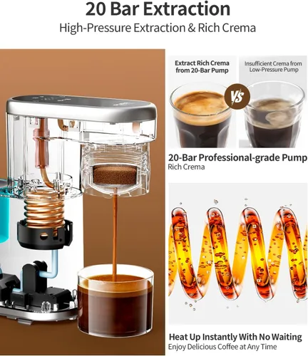 Miniatura 4 de C1 Pro - Mini máquina de café espresso compacta con cápsulas NS y café molido, cafetera espresso portátil recargable, pequeña máquina eléctrica
