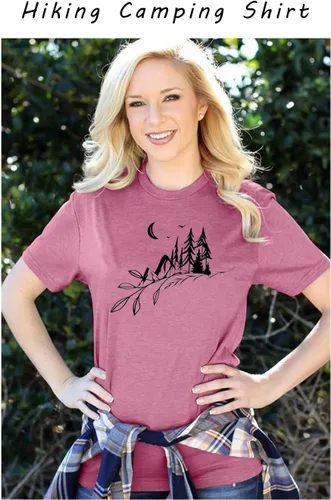 Miniatura 84 de Camisetas sin mangas de senderismo y montaña para mujer, divertidas camisetas de entrenamiento con gráficos de pino y amanecer, camisetas de verano