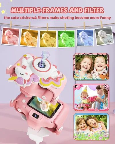 Miniatura 5 de Kikapabi Cámara de juguete de unicornio para niños, niñas y niños de 3 a 8 años, regalos de Navidad y cumpleaños para niñas de 3, 4, 5, 6, 7, 8