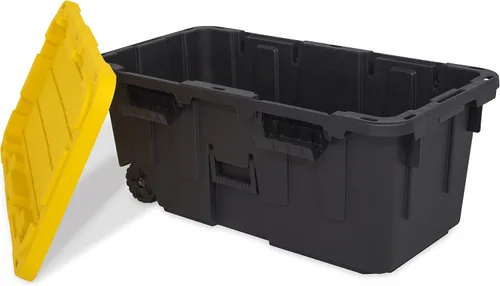 Miniatura 5 de Caja resistente negro y amarillo, 20 galones con ruedas, interior/exterior, resistente (paquete de 2)