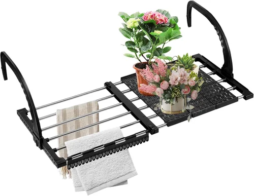 Miniatura 10 de Estante de secado de ropa portátil para balcón, barandillas plegables de 29 x 13 pulgadas, alféizar de ventana, radiador retráctil, toallero