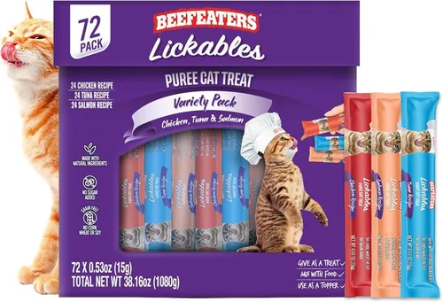 Miniatura 15 de Beefeaters Paquete variado de golosinas puras para gatos de 1.59 onzas (paquete de 12) Golosinas de tubo para apretar para lamer, sin granos, sin