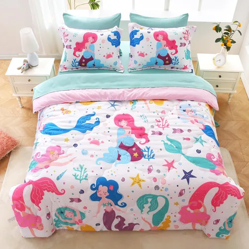 Miniatura 18 de Wajade Juego de edredón de 7 piezas con moño, juego de edredón a cuadros azules para niñas y niños, juego de ropa de cama a cuadros