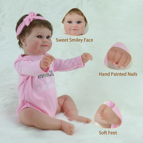 Miniatura 3 de Muñecas Reborn Baby Girl, muñecas realistas de 18 pulgadas con cuerpo completo de silicona de vinilo suave para niñas, muñecas realistas con diadema