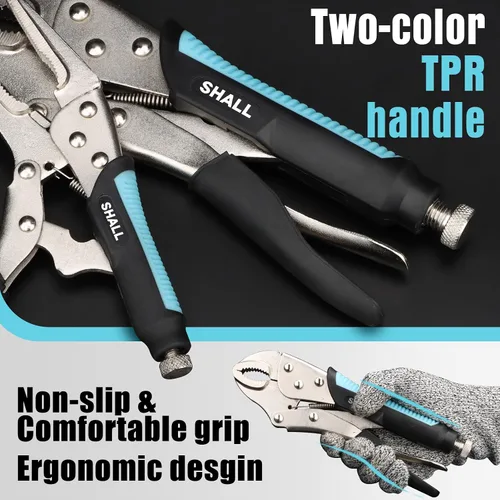 Miniatura 5 de SHALL Alicates de bloqueo de 6 piezas, juego de alicates Vice Grips, alicates de bloqueo de mandíbula curva de 5", 7" y 10", alicates de bloqueo