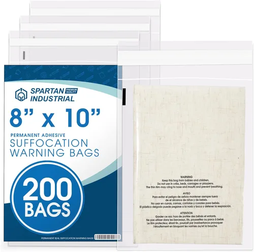 Miniatura 8 de Spartan Industrial - Bolsas de polietileno transparente autosellantes de 12 x 18 pulgadas (200 unidades) con advertencia de asfixia para embalaje