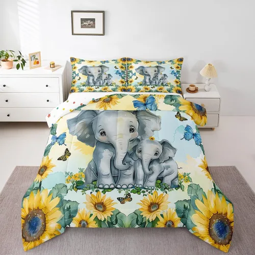 Miniatura 11 de Juego de ropa de cama tamaño individual para niñas y niños, juego de edredón de dibujos animados de animales y gatos, decoración de habitación