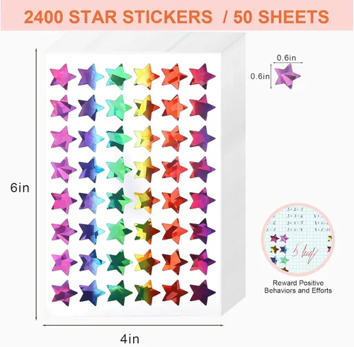 Miniatura 2 de 2400 calcomanías de estrellas para niños – Calcomanías holográficas de estrellas de recompensa para tabla de comportamiento, escuela, aula
