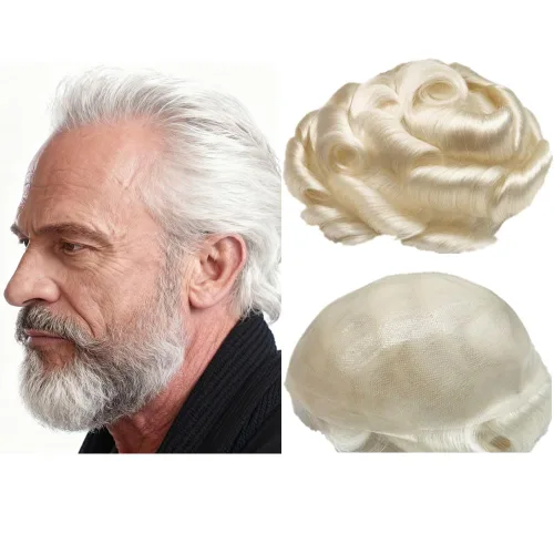 Miniatura 11 de N.L.W. Prótesis de cabello humano europeo para hombre, toupee para hombres con piel fina transparente PU 10x8 tamaño base piezas de cabello humano