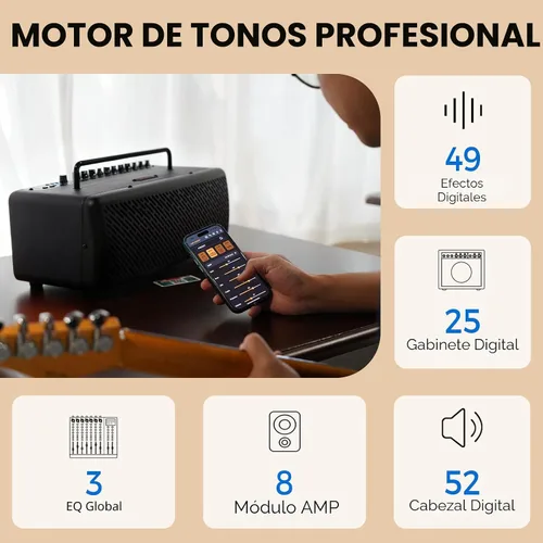 Miniatura 3 de JOYO Amplificador de Guitarra de Escritorio Portátil de 40W, Amplificador de Guitarra Combo Profesional, Transmisión en Vivo y Grabación con 8