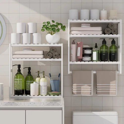 Miniatura 13 de Organizador de baño extralargo, estantes de almacenamiento 100% de bambú, altura ajustable sobre el inodoro, estante flotante para pared y ducha, se