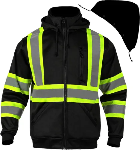 FONIRRA Sudadera con Capucha de Alta Visibilidad para Hombre, Reflectante, ANSI Clase 3, Sudaderas de Seguridad Hi Vis, Chaquetas de Trabajo de Negro
