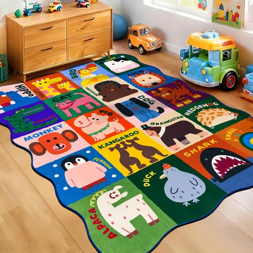 Miniatura 9 de Alfombras infantiles para sala de juegos, 3 x 5 pies, alfombra de área ultra antideslizante, alfombra de juego lavable, bonita alfombra de animales