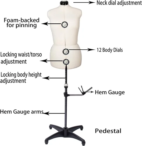 Miniatura 3 de BHD BEAUTY Beige 13 Dials Maniquí femenino ajustable de tela con forma para costura, torso de maniquí con soporte de trípode, hasta 70" de altura