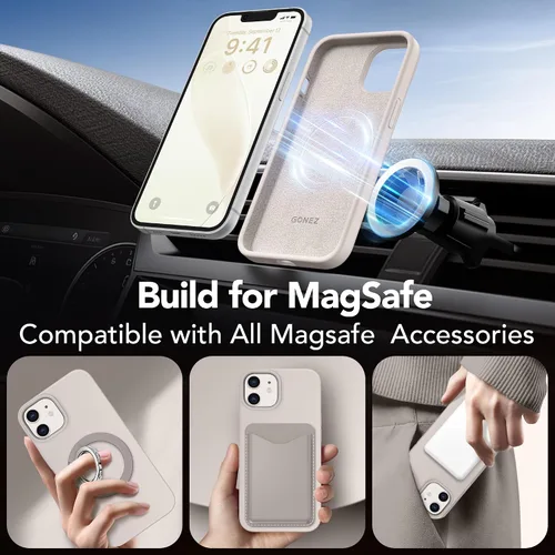 Miniatura 530 de GONEZ Funda de silicona para iPhone 15 Pro Max, compatible con Magsafe, protector de cámara + protector de pantalla, forro de microfibra suave
