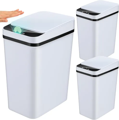 Maxcheck 3 cubos de basura automáticos para baño con tapa, 3 galones, sensor de movimiento sin contacto, pequeño, delgado, cubo de basura