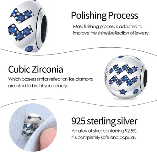 Miniatura 4 de Pandach 12 dijes de cumpleaños con signo del zodiaco de plata de ley 925 con piedra natal para mujer, pulsera, collar, pulsera, regalo para mujeres