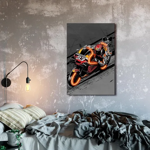 Miniatura 4 de Sorventina Pintura en Estilo Neón Naranja #93 RC213V Bicicletas de Carrera en Arte de Pared - Lienzo Envuelto de 16x24, Sin LED, Decoración Ideal