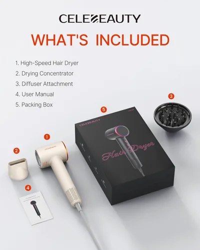 Miniatura 9 de Secador de pelo con difusor magnético y boquilla, 110000 RPM sin escobillas secador de pelo iónico para secado rápido y control de encrespamiento