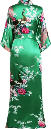 Miniatura 2 de BABEYOND Kimono de mujer bata larga con pavo real y flores estampado Kimono camisón