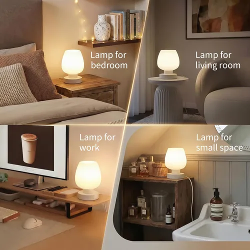Miniatura 4 de Lámpara de Mesa de Noche Táctil - Lámpara Pequeña Rosa para Dormitorio con Puertos de Carga USB C+A, Regulable de 3 Niveles, Lámpara de Escritorio