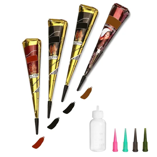 Kit de tatuajes temporales, 4 conos de pasta de tatuaje semipermanentes, pintura artística de cuerpo indio para mujeres, hombres y adolescentes,