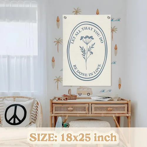 Miniatura 2 de Decoración cristiana de pared, diseño de flores de afirmaciones positivas, bandera colgante de pared con texto en inglés "Let All That You Do Be