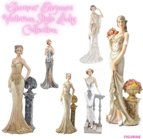 Miniatura 9 de Comfy Hour Figura de dama victoriana de 13 pulgadas, elegante estatua de mujer apoyada en la escalera, estilo art déco de los años 20, decoración