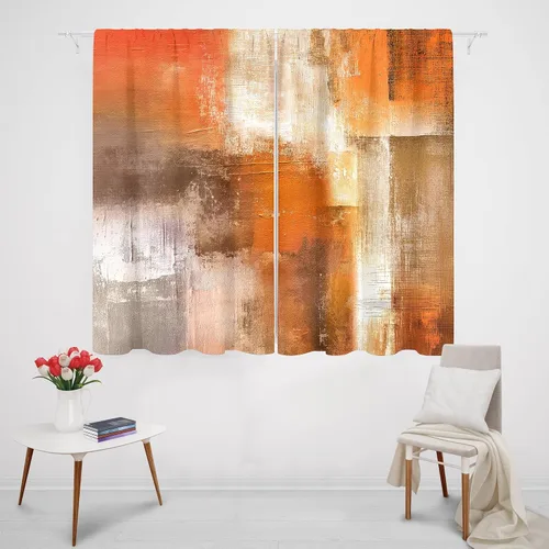 Miniatura 14 de MESHELLY Cortinas Rojas Abstractas 42Wx63H Pulgadas Bolsillo para Varilla Bloques Rústicos Borgoña Marrón Pintura al Óleo Casa de Campo Dormitorio
