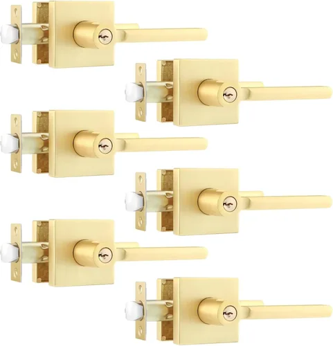 Miniatura 26 de Leydebong Paquete de 3 pomos de entrada dorados con llave igual, manija de puerta de entrada resistente, estilo contemporáneo, herrajes modernos