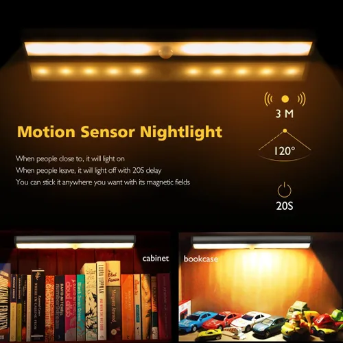 Miniatura 6 de [Versión mejorada] 10 luces LED de armario recargables por USB con sensor de movimiento, 3 modos de luz (G, encendido y apagado), carcasa de Luz